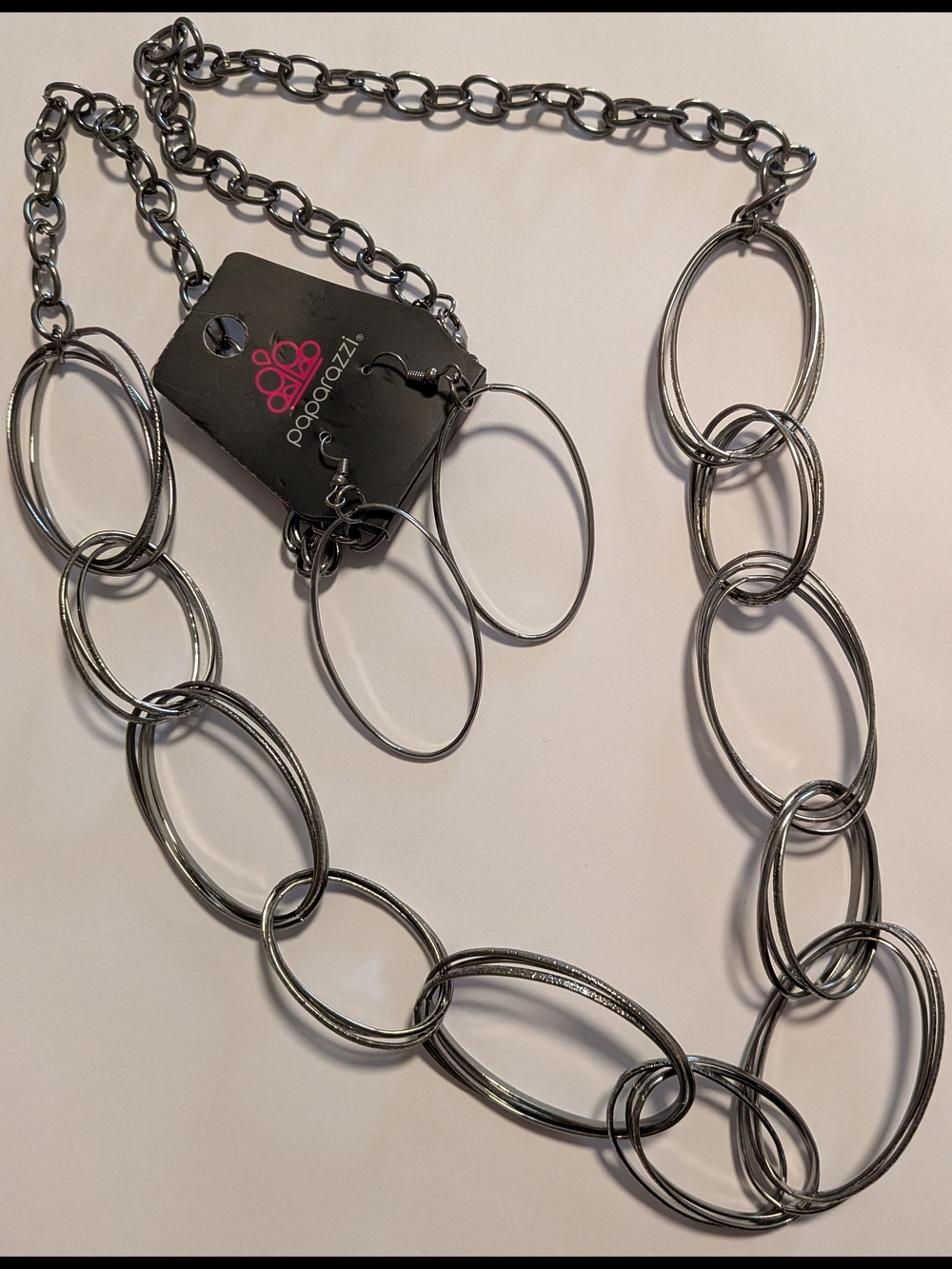 paparazzi‎ Gunmetal Multi-Loop Link Necklace with Matching Hoops